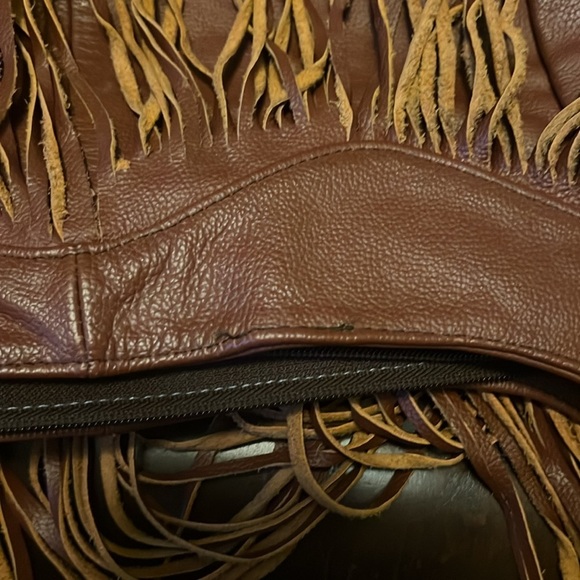 Fringe Leather Shoulder Bag - Brown - Picture 4 of 5